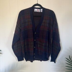 Florence Tricot  Men's Blue and Brown Checkered Cardigan